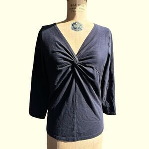 Style & Co black V neck Twist detail front 3/4 sleeve jersey top size Large